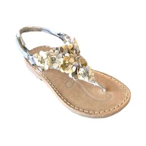 Seven 7 Girl's Shoes Gold & Silver Floral Embellished Slingback Sandals Size 8